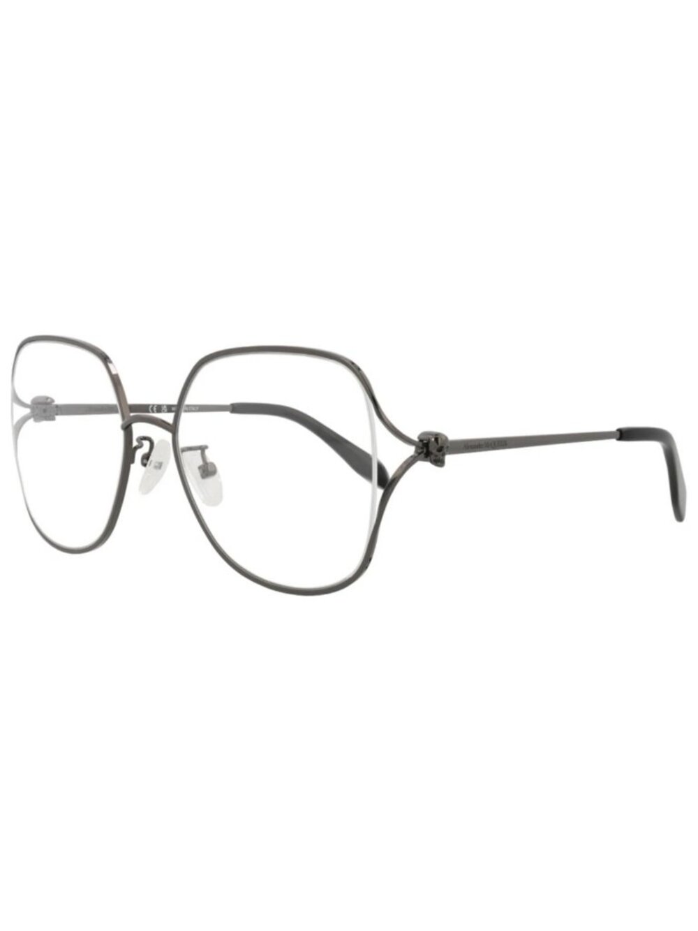 New Alexander McQueen Women's Eyeglasses Square Rectangle Metal Frame Ruthenium